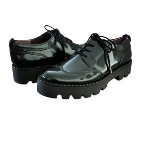 FRANCO SARTO Balin Oxford Lug Sole Black Patent Platform Size 8 Chunky Academia